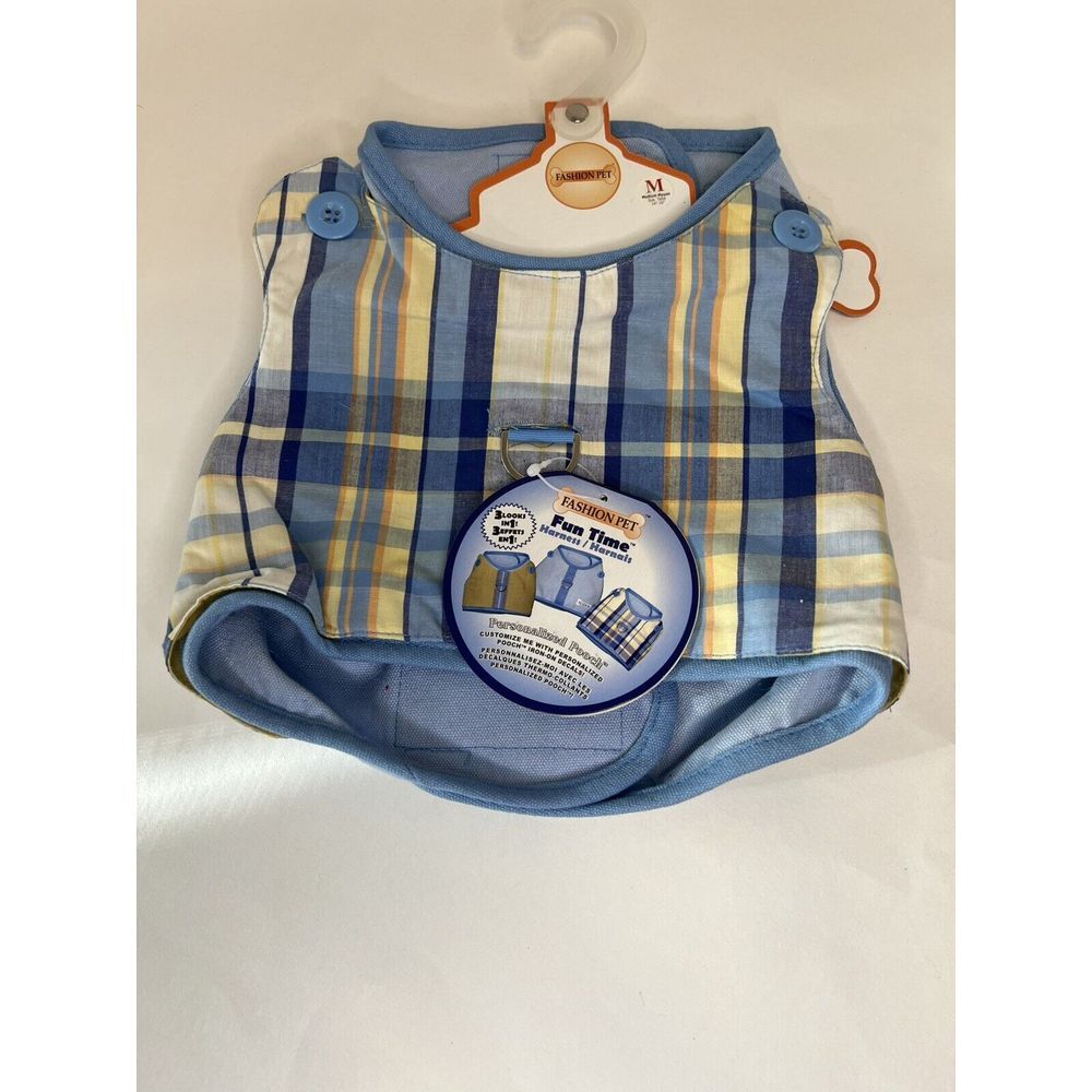 Fashion pet Fun time Blue Plaid fashion accessory harness interchangeable Medium